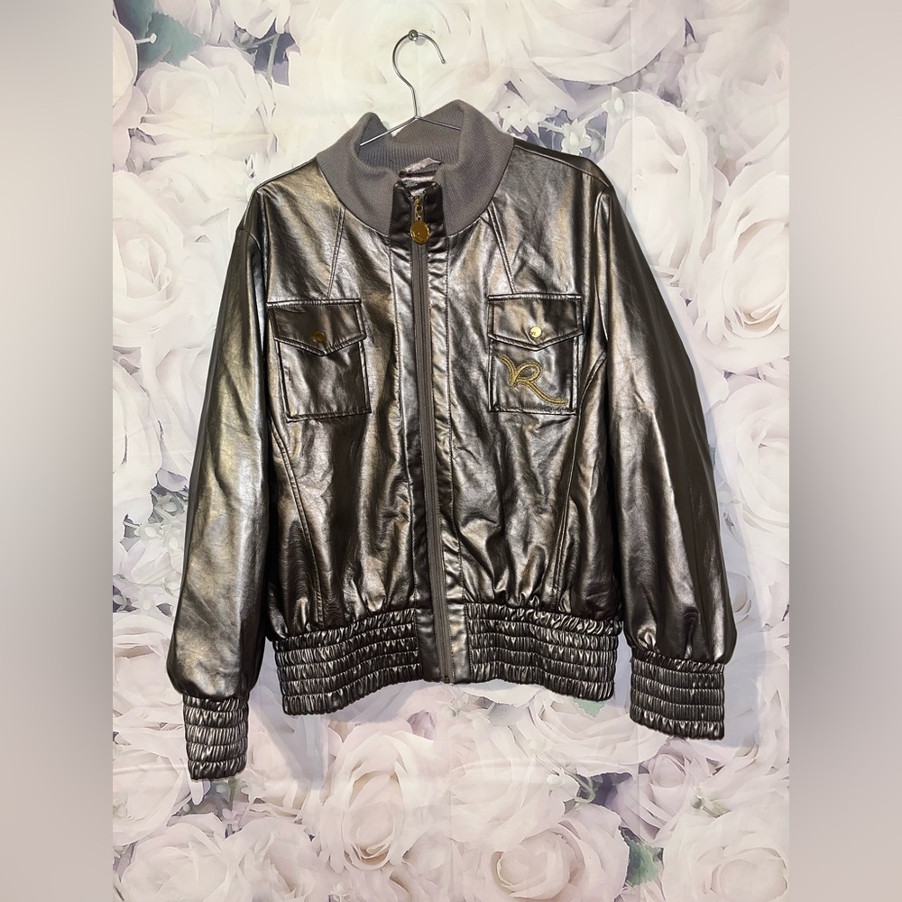 Vintage Rocawear Metallic Gold Jacket Faux Leather Y2K Bomber Women’s Size 1X​​